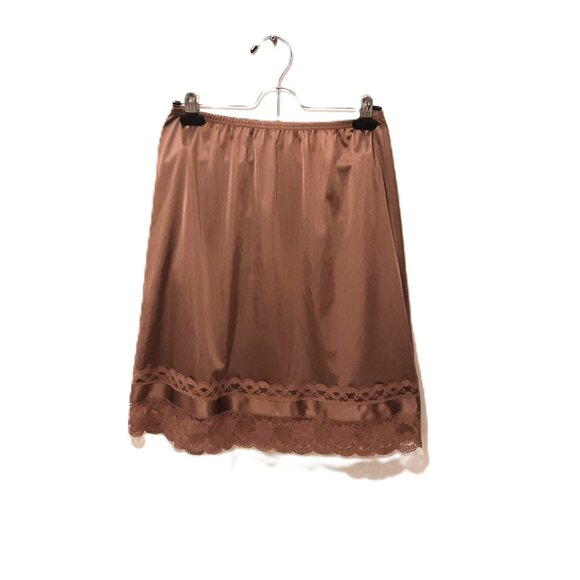 Vintage Vanity Fair Half Slip – Coffee Nylon with Lace M USA Romantic Boho - Picture 2 of 5